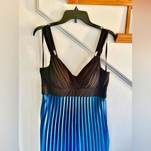 Betsy & Adam with Swarovski crystals on strap. Black and Blue Maxi Dress nwot.